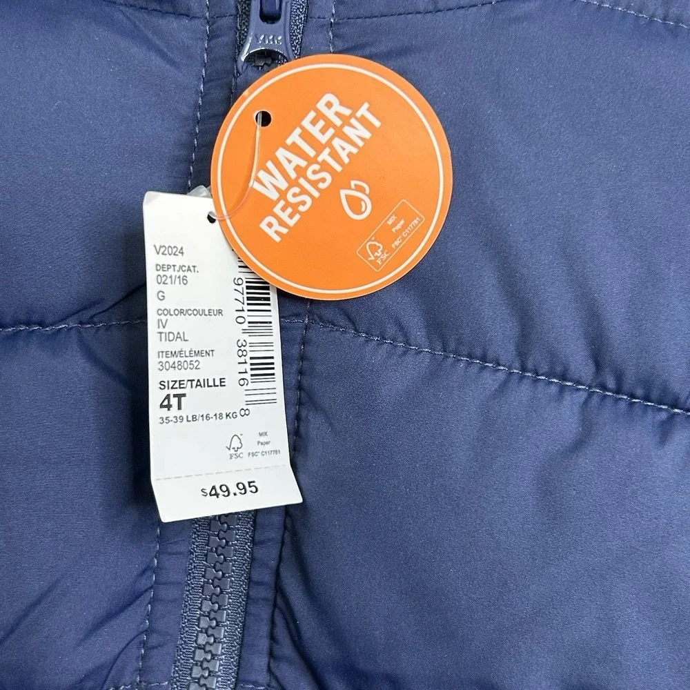 The Children's PLACE Toddler Boys 4T Hooded Puffer‎ Jacket Blue Water Resistant